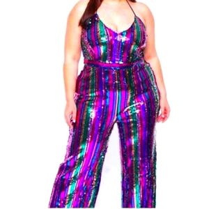 NWOT Curvy Sense Sequin Jumpsuit Multicolor size 1x